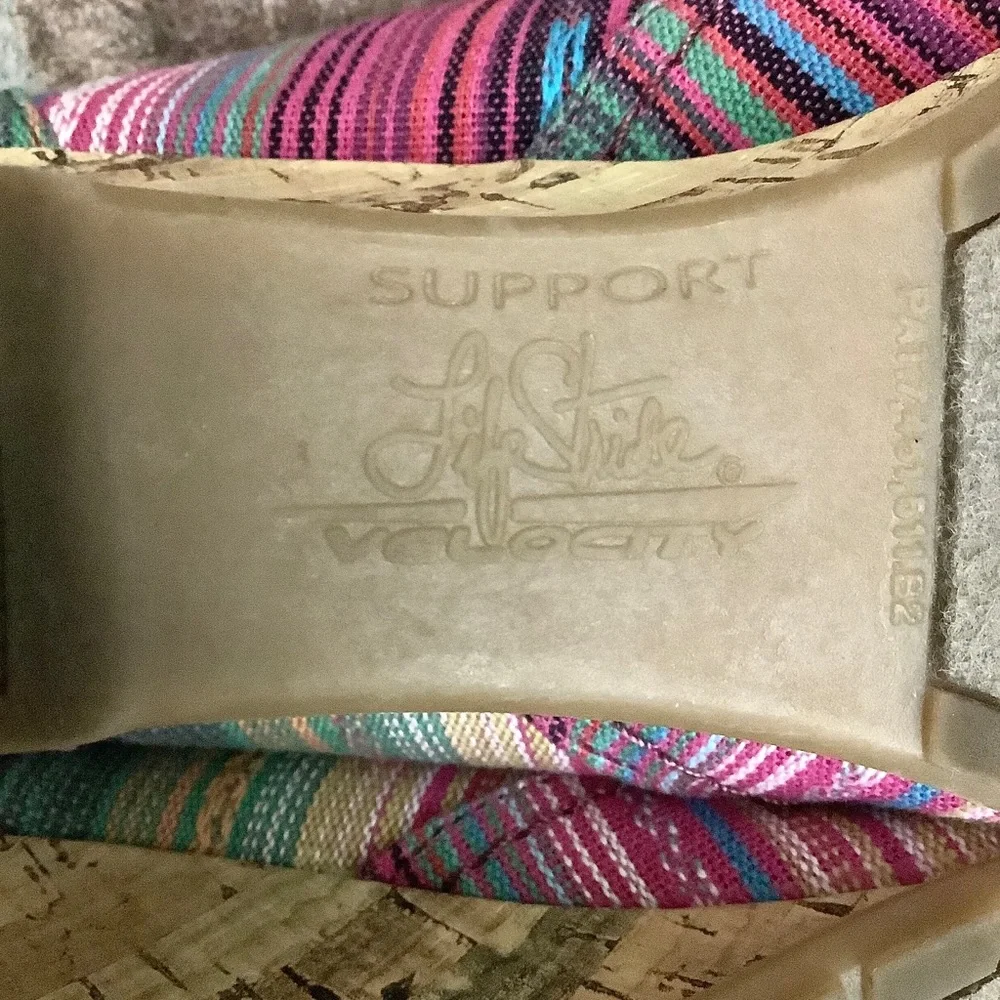 LIFE STRIDE “Velocity” Memory Foam Wedge Striped Sandals